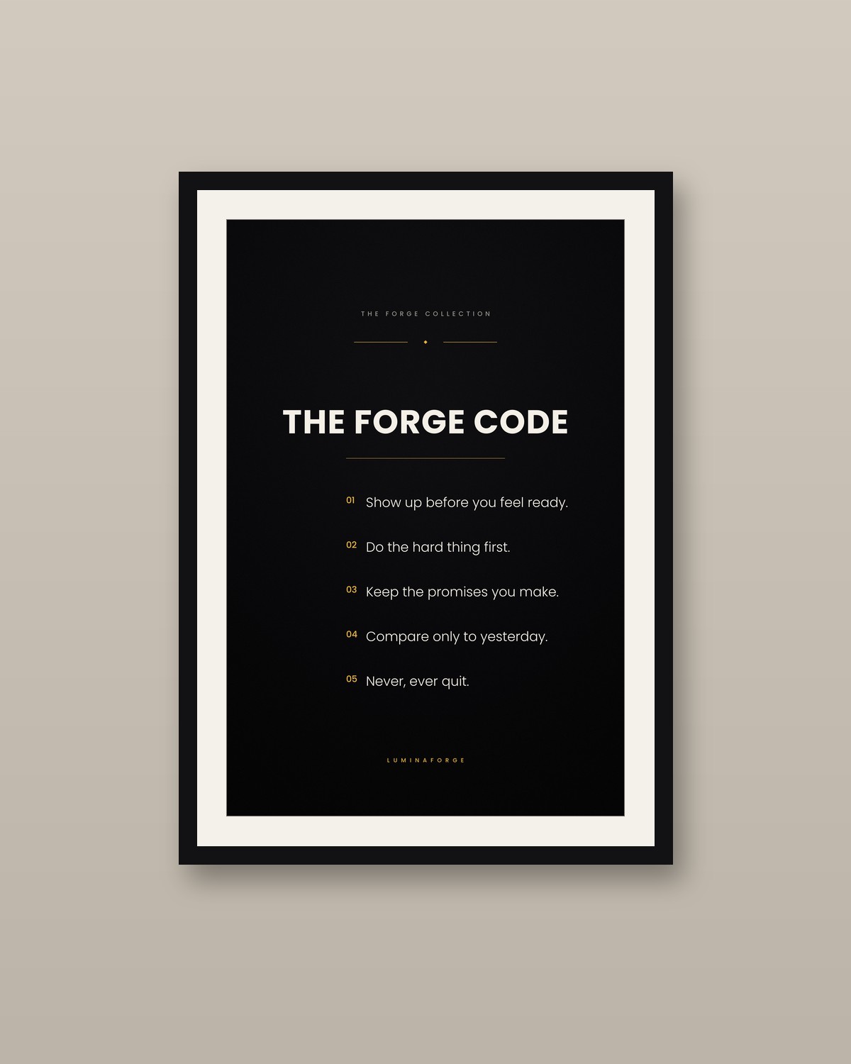 The Forge Code framed on a wall